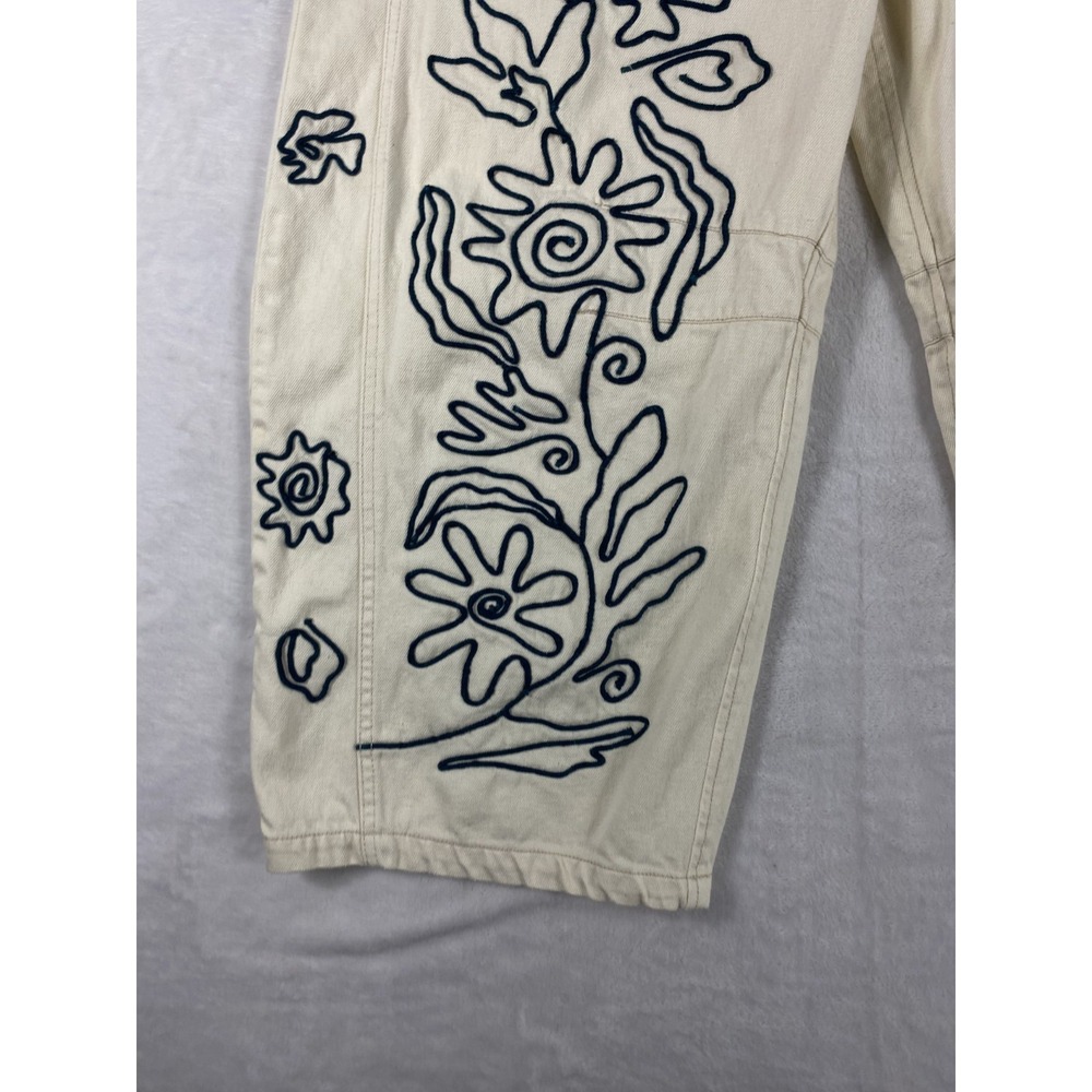 We The Free People Good Luck Soutache Barrel Jeans 31 Ivory Embroidered FLAW - Picture 8 of 16